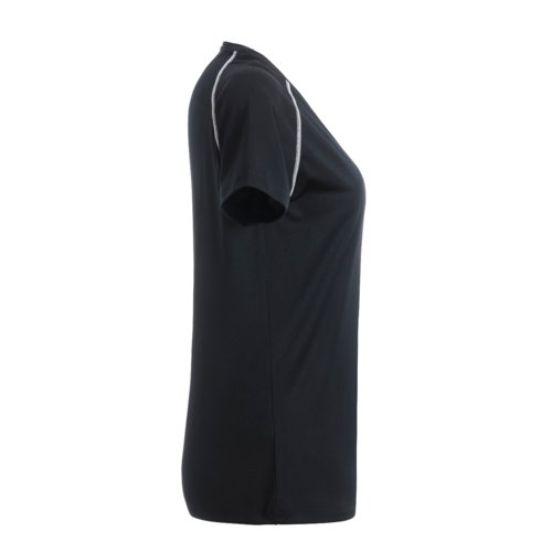 Zwart-wit polyester dames T-shirt met korte mouwen.