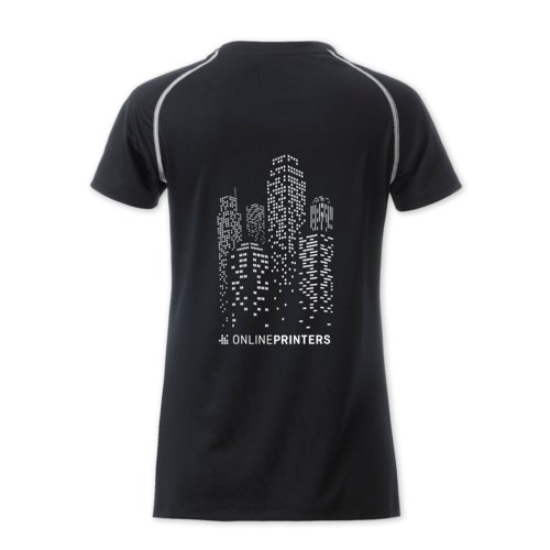 Zwart-wit polyester sport T-shirt voor dames.