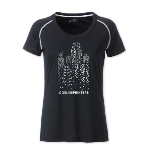 Zwart-wit polyester T-shirt voor dames, ademend.