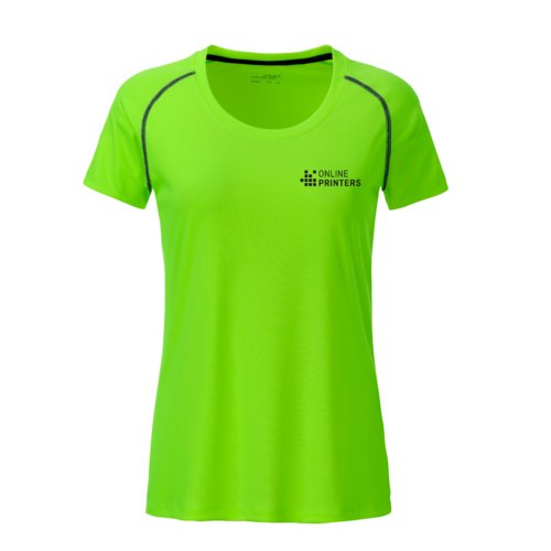 Neongroen polyester dames-T-shirt met korte mouwen.