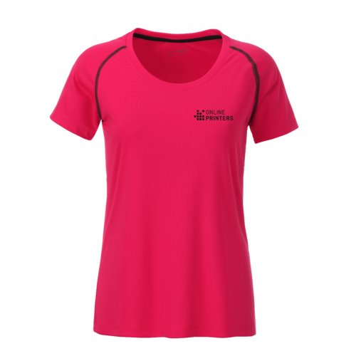 Neon roze/grijze polyester T-shirt voor dames met korte mouwen.