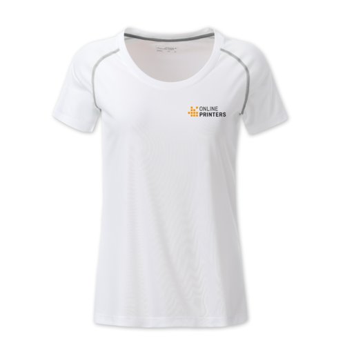 Wit polyester T-shirt voor dames met korte mouwen.