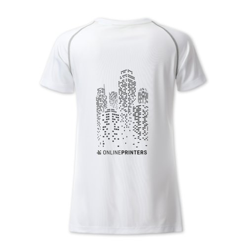 Wit polyester dames T-shirt met korte mouwen.