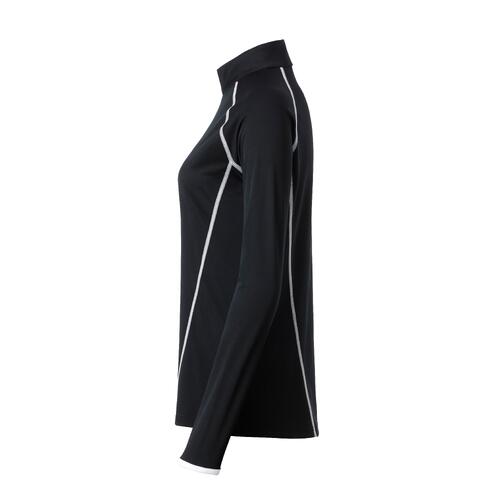 Zwart polyester dames shirt met lange mouwen en sportieve snit.