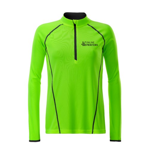 Neongroen polyester shirt met lange mouwen en ritssluiting voor dames.