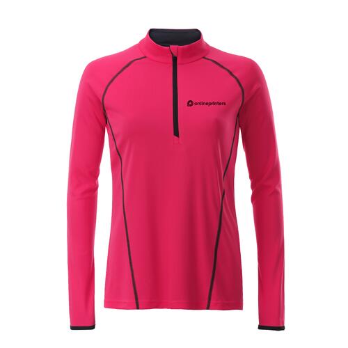 Roze polyester shirt met lange mouwen en rits voor dames.