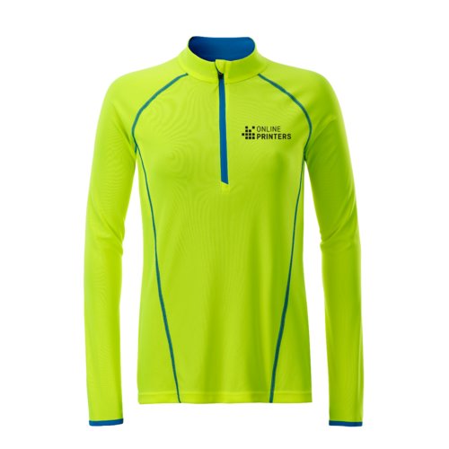 Neon gele polyester shirt met lange mouwen voor dames met rits.
