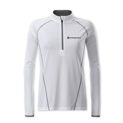 Wit polyester shirt met lange mouwen en rits voor dames.