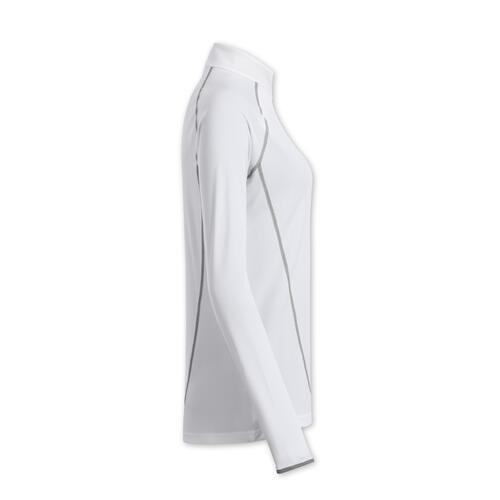 Wit polyester shirt met lange mouwen voor dames met opstaande kraag.