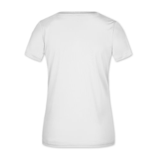 Wit polyester dames T-shirt met V-hals en korte mouwen.