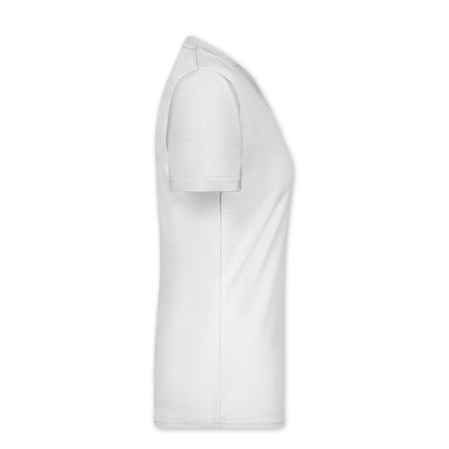 Wit polyester dames T-shirt met V-hals.