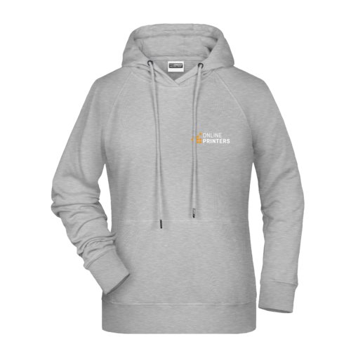 Grijs gemleerde dames hoodie van katoen-polyester met capuchon en trekkoord.