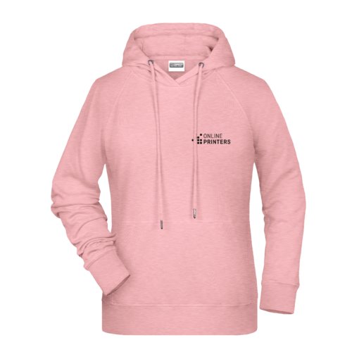 Roze gemleerde katoen-polyester hoodie met capuchon en trekkoord.