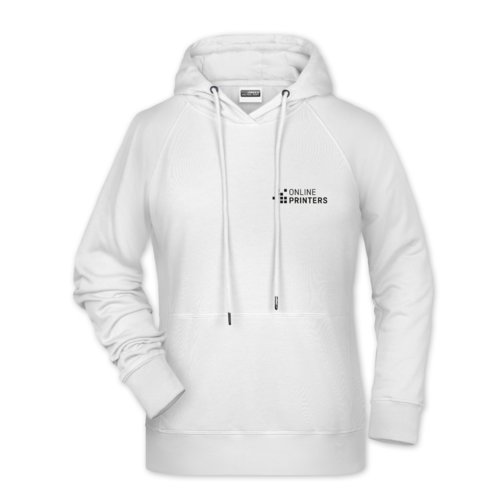 Witte dameshoodie van katoen en polyester met capuchon en trekkoord.