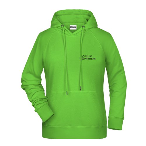 Appelgroene dameshoodie van katoenmix met capuchon en trekkoord.