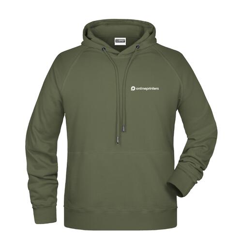 Groene stoffen hoodie met capuchon en trekkoord voor heren.