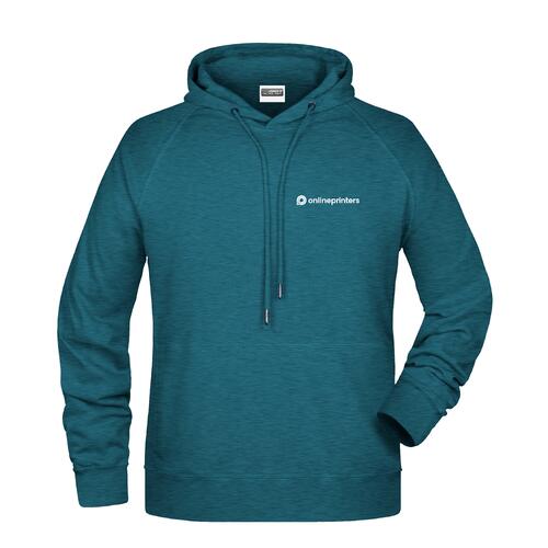 Petrol gem�leerde katoen-polyester hoodie met capuchon en trekkoord.
