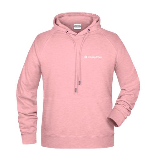 Roze gem�leerde katoen-polyester hoodie voor heren met capuchon en trekkoord.