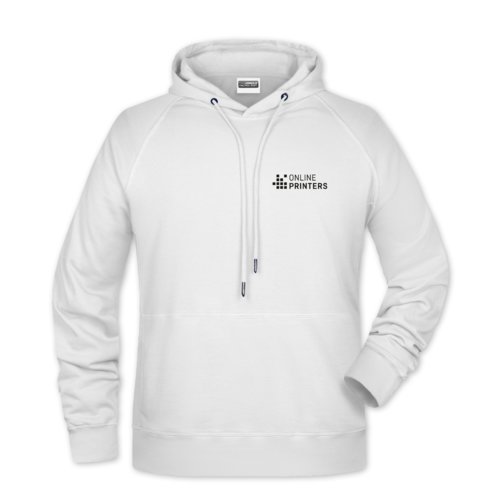 Witte katoen-polyester herenhoodie met capuchon en trekkoord.