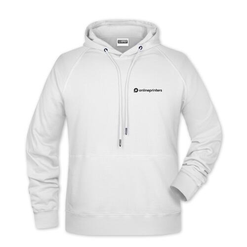 Witte katoen-polyester herenhoodie met capuchon en trekkoord.