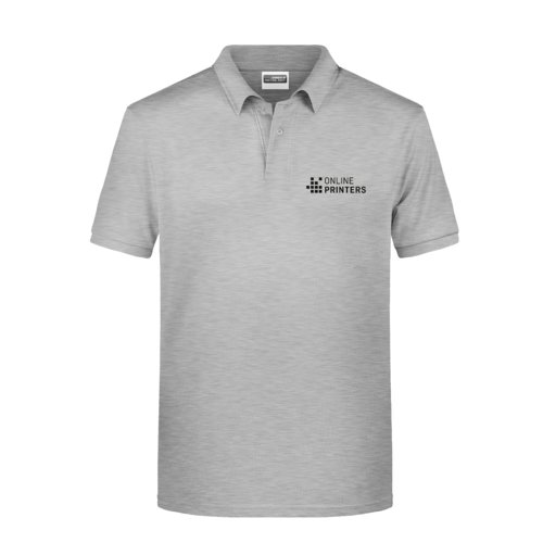 Grijze gemleerde katoenen polo voor heren met korte knoopsluiting.