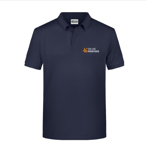 Donkerblauw katoenen poloshirt voor heren met korte knoopsluiting.