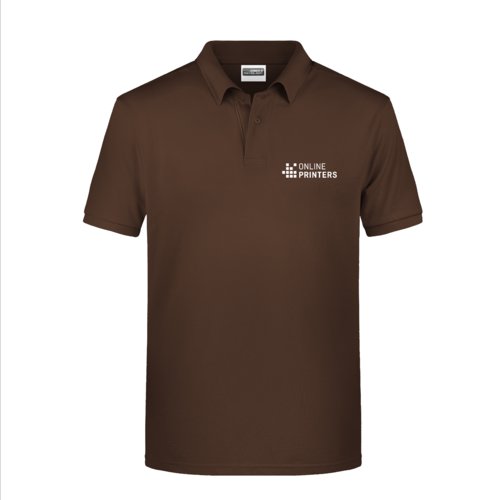 Bruin katoenen poloshirt voor heren met korte knoopsluiting.