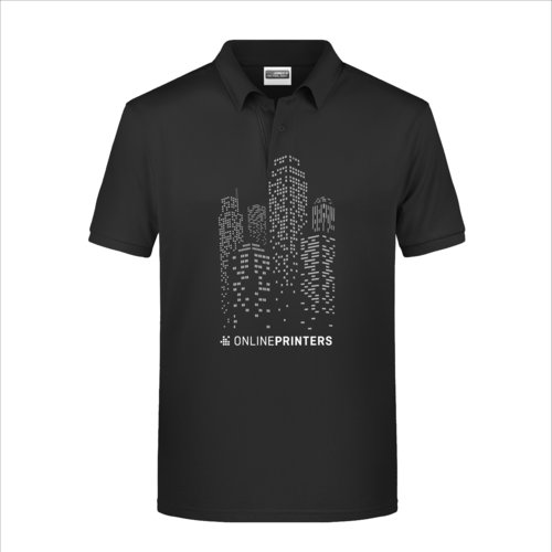 Zwart katoenen poloshirt met korte mouwen en knoopsluiting.