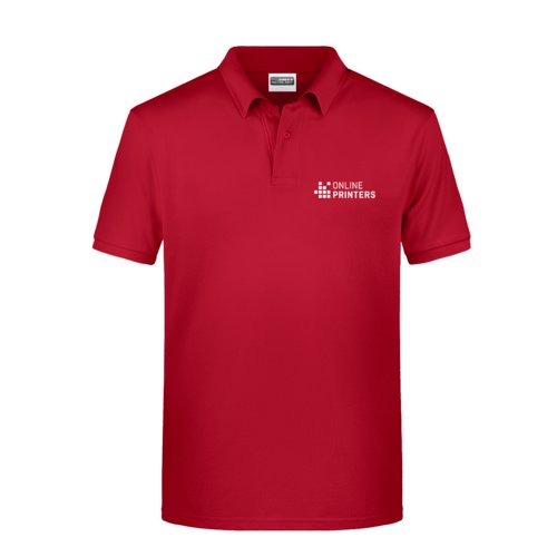 Rood katoenen poloshirt voor heren met korte knoopsluiting.