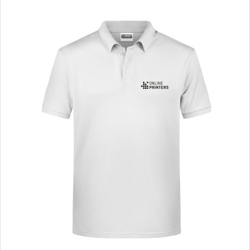 Wit katoenen poloshirt voor heren met korte knoopsluiting.