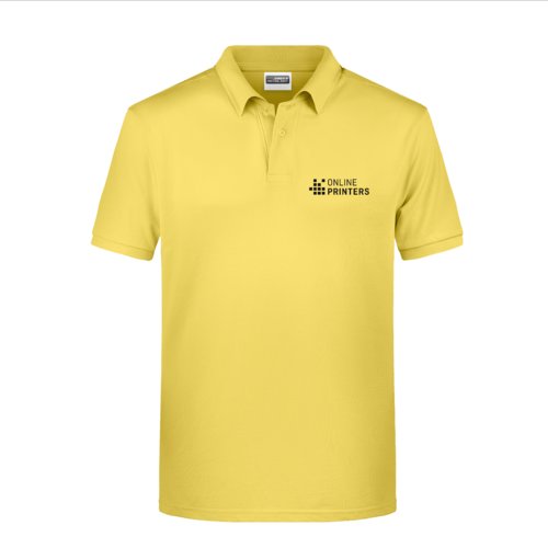 Geel katoenen poloshirt met korte knoopsluiting.