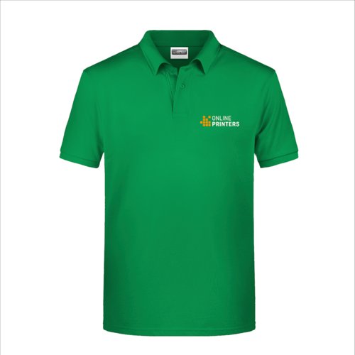 Groen stoffen poloshirt voor heren met korte knoopsluiting.
