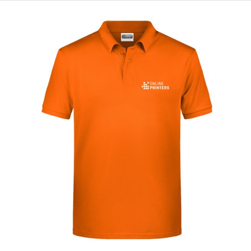 Oranje katoenen poloshirt voor heren met korte knoopsluiting.