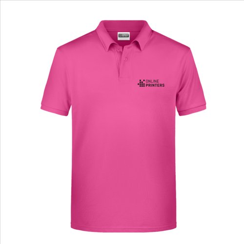 Roze katoenen poloshirt voor heren met korte knoopsluiting.