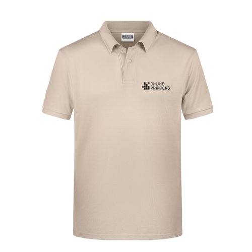 Beige katoenen poloshirt voor heren met korte mouwen.