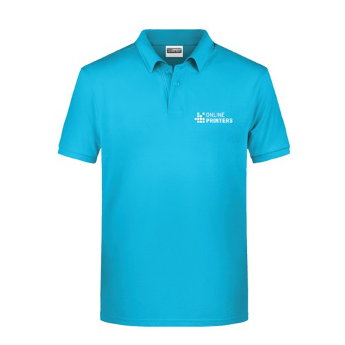 Turquoise katoenen poloshirt voor heren met korte knoopsluiting.