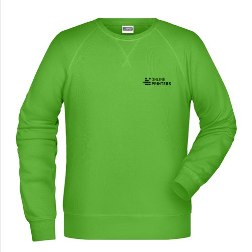 Appelgroene katoen-polyester sweater voor heren met lange mouwen.