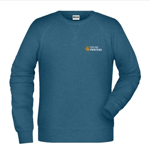 Petrol gemleerd katoen-polyester heren sweatshirt.