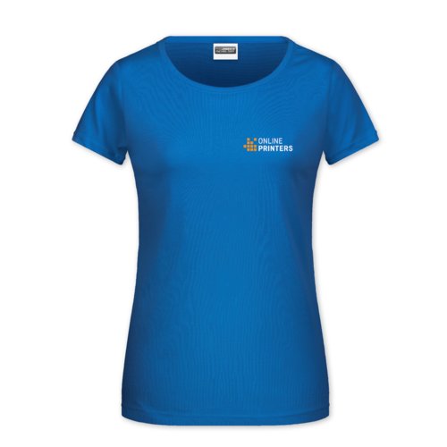 Koningsblauw katoenen T-shirt voor dames met korte mouwen.