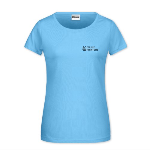 Hemelsblauw katoenen T-shirt voor dames met ronde hals.