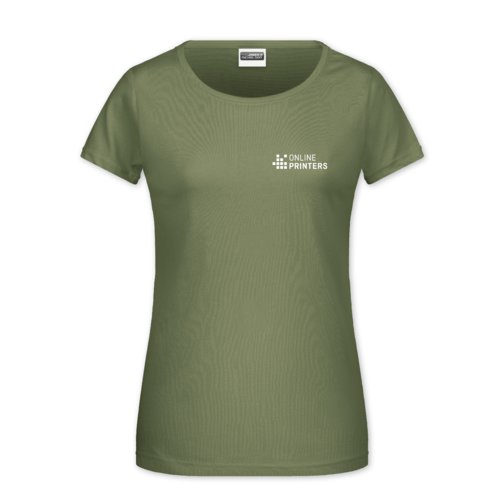 Kaki katoenen T-shirt voor dames met korte mouwen.