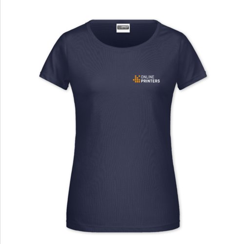 Donkerblauw katoenen T-shirt voor dames met korte mouwen.