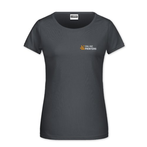 Donkergrijs katoenen T-shirt voor dames met korte mouwen.