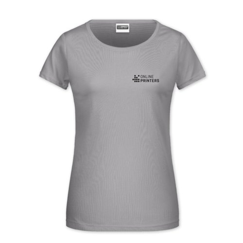 Lichtgrijs katoenen T-shirt voor dames met korte mouwen.