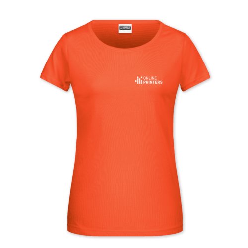 Abrikooskleurig katoenen T-shirt voor dames met korte mouwen.