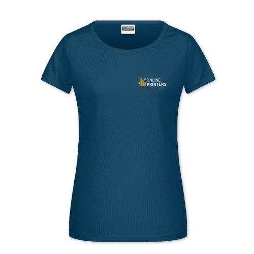 Petroleumkleurig katoenen T-shirt voor dames met korte mouwen.