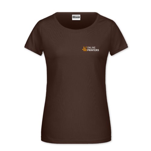 Bruin katoenen T-shirt voor dames met korte mouwen.