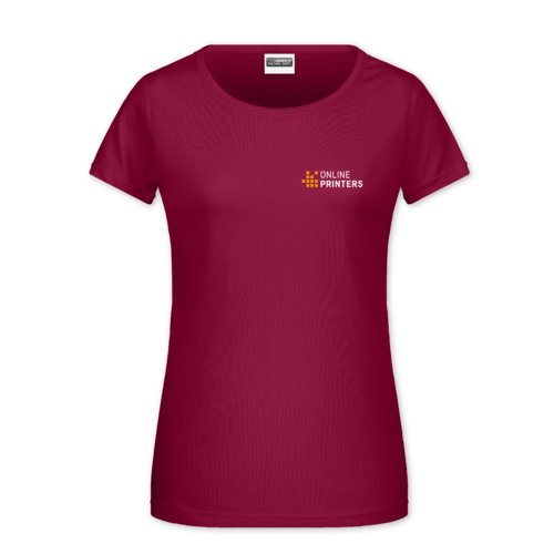 Bourgondische katoenen T-shirt voor dames met korte mouwen.