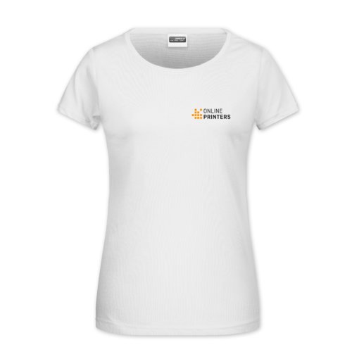 Wit katoenen dames T-shirt met korte mouwen.