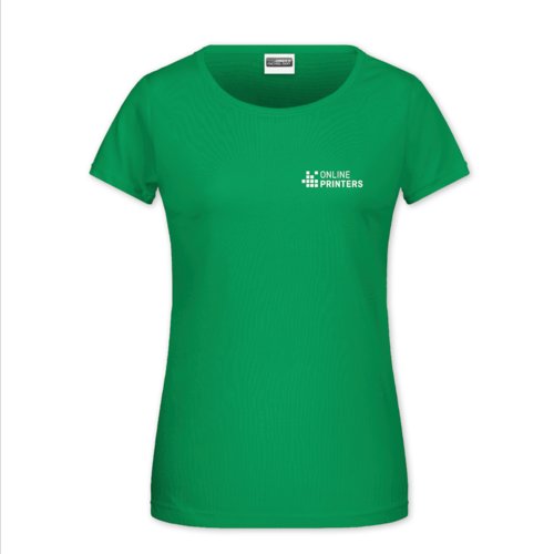 Groen katoenen dames T-shirt met korte mouwen en ronde hals.